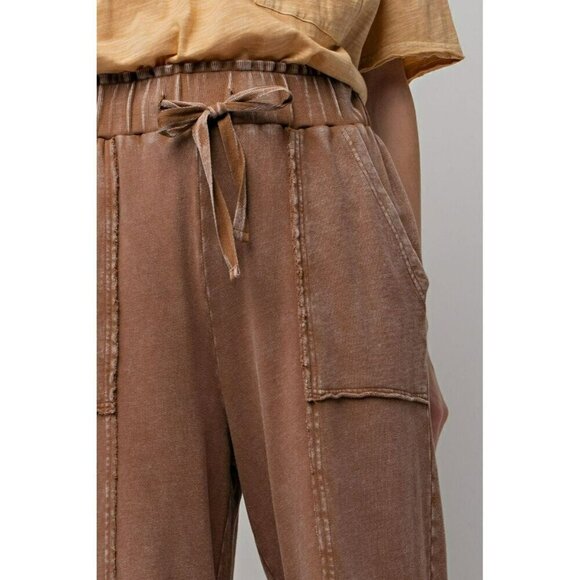Chill Vibes Mineral Washed Terry Knit Wide Leg Pants in Choco Brown - Picture 5 of 5